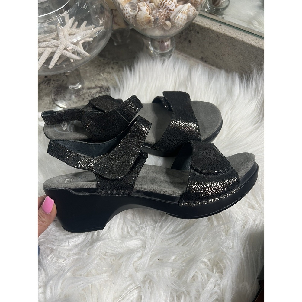 Dansko Womens Black Sparkling Leather Ankle Strap Wedge Sandals 41 US 10.5-11